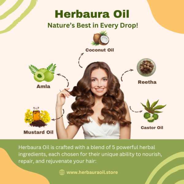 Herbaura Herbal Hair Oil 100% Natural Hair Growth & Strengthening Formula - Image 3